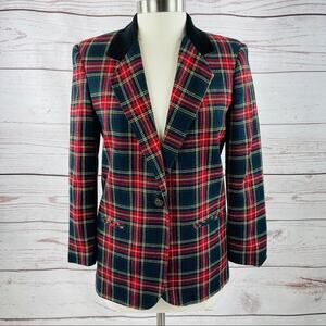 Sag Harbor Petite plaid jacket velvet collar 4P
